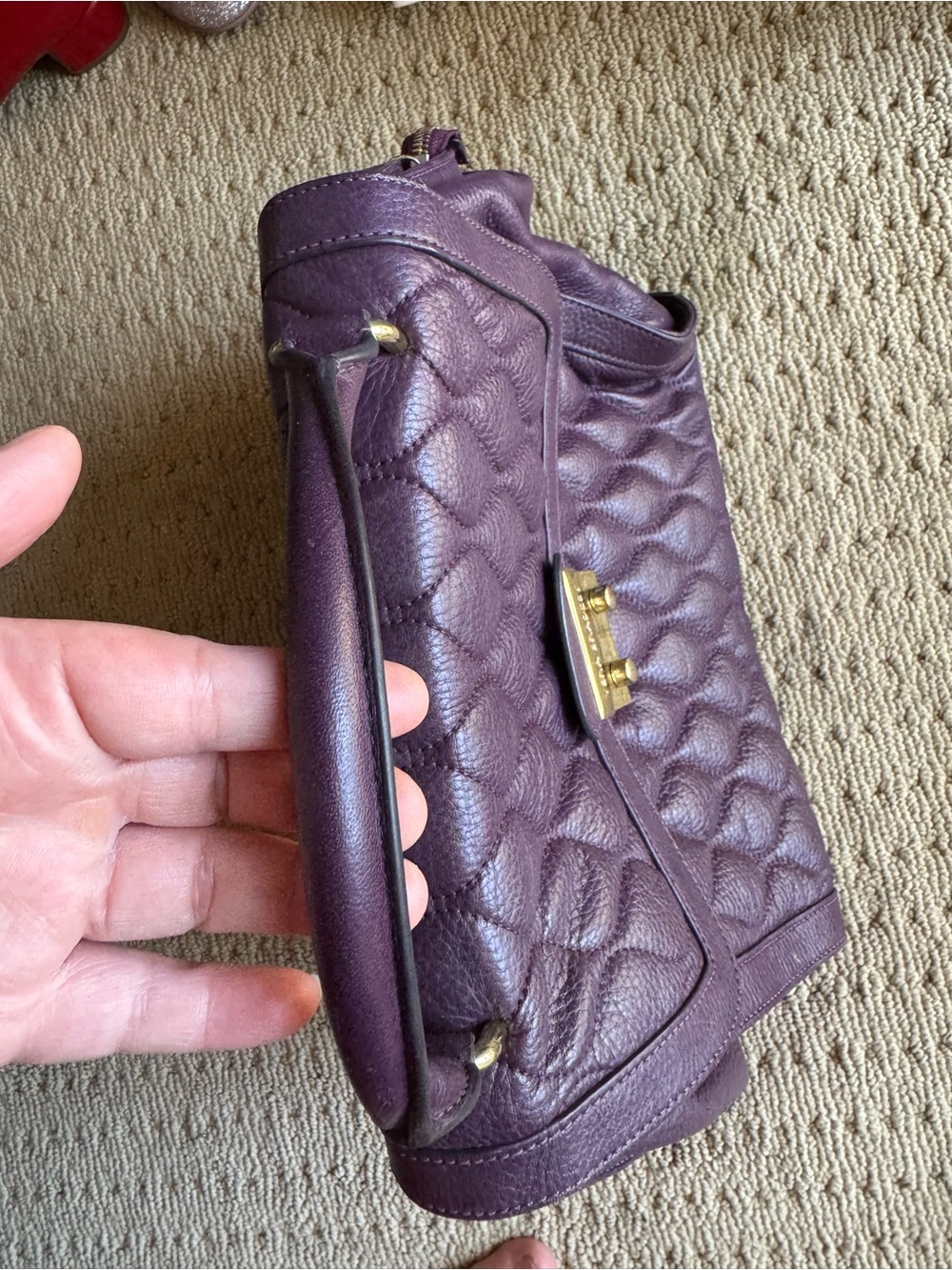 Vera Bradley Leather Quilted Top-Handle Satchel in Deep Plum - Picture 4 of 10